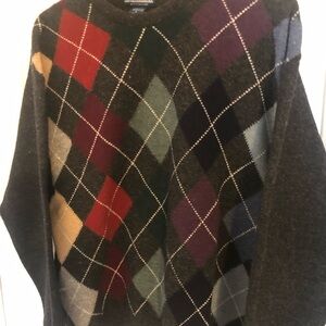 Lands' End Red and Green Crew Neck Argyle Sweater